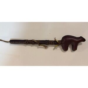 Vintage Rawhide Bear Rattle Beaded Feathers Leather Shaker Native American Nice!